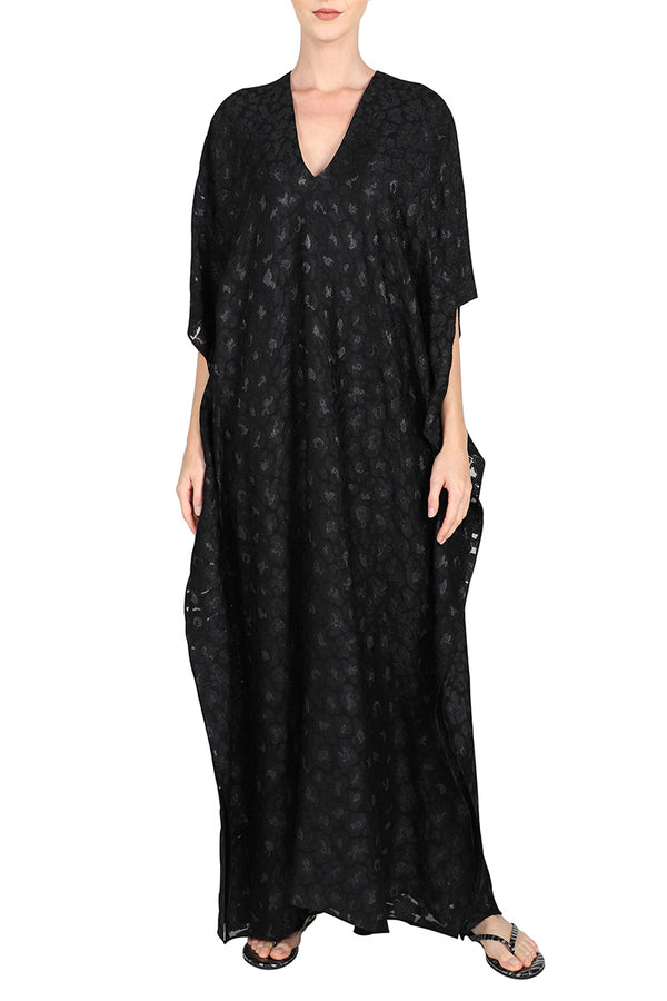 Marie France Van Damme Metallic Small Flower Boubou Caftan Black