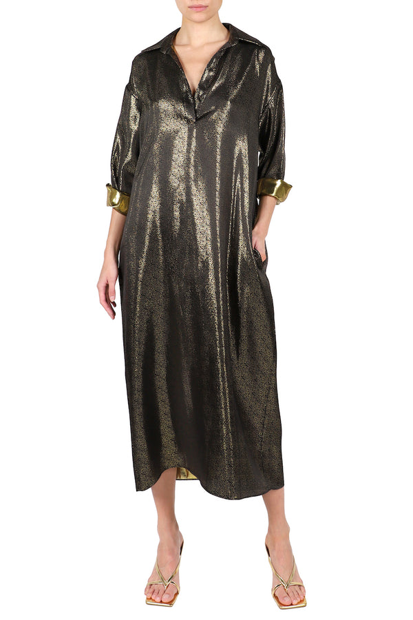 Marie France Van Damme Metallic Sparkle Dress Black Gold