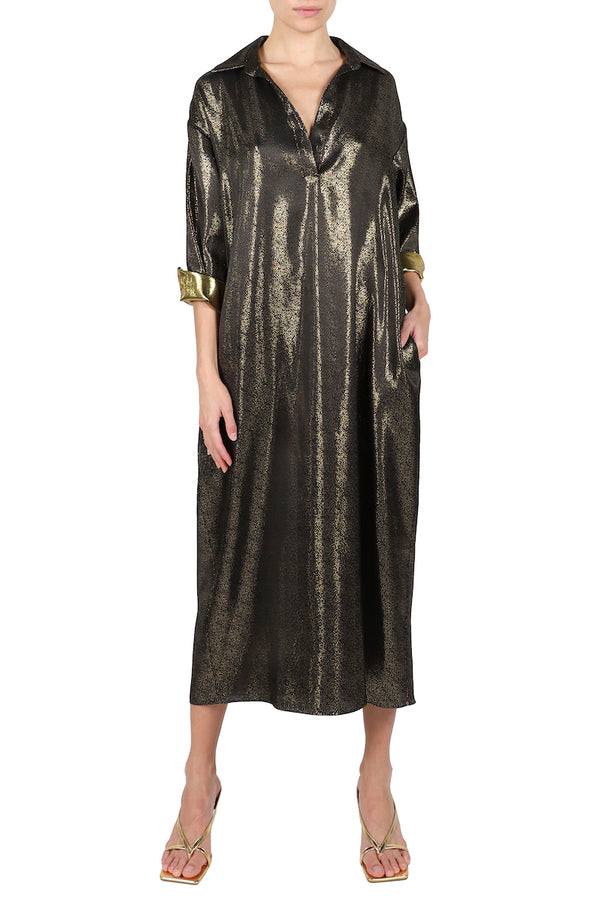 Marie France Van Damme Metallic Sparkle Dress Black Gold