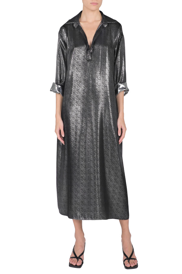 Marie France Van Damme Metallic Sparkle Dress Silver Black