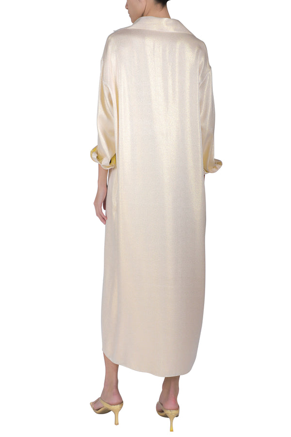 Marie France Van Damme Metallic Sparkle Dress White Gold