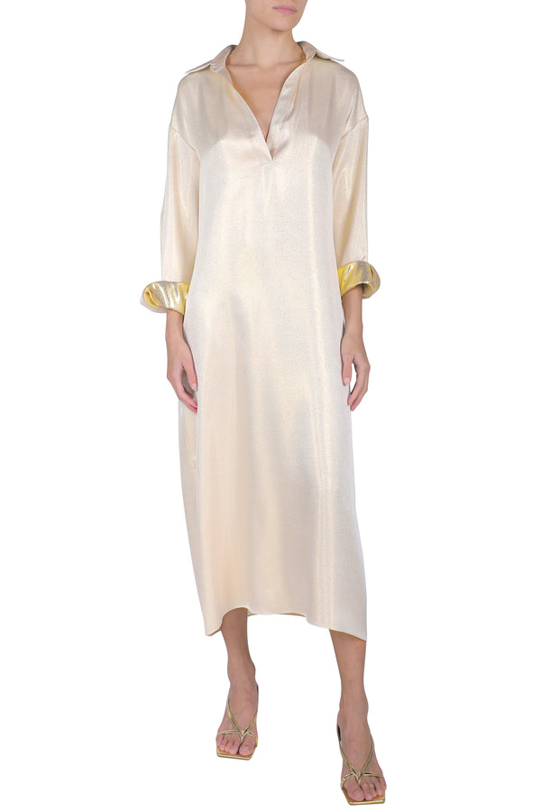 Marie France Van Damme Metallic Sparkle Dress White Gold