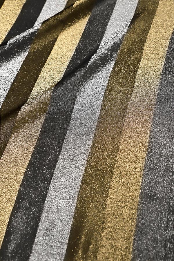 Marie France Van Damme Metallic Stripe Boubou Caftan Black Gold Silver