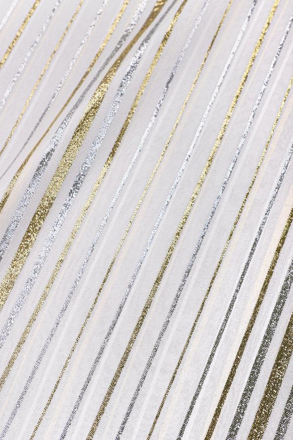 Marie France Van Damme Metallic Stripe Cover Up White Silver Gold