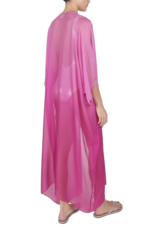 Marie France Van Damme Ombre Silk Chiffon Cover Up Rose Fuchsia Ombre