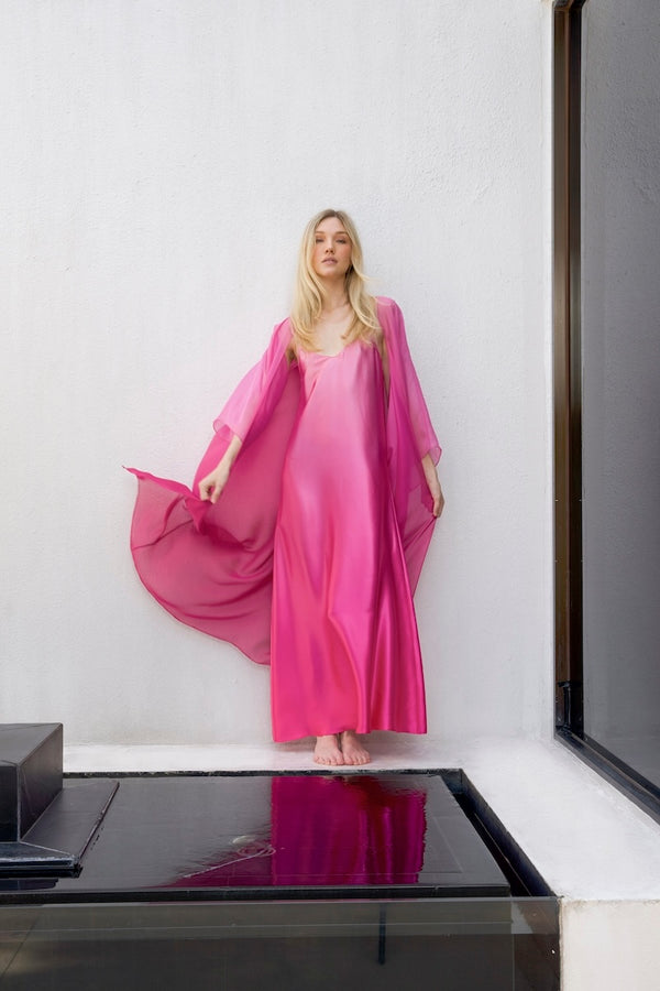 Marie France Van Damme Ombre Silk Chiffon Cover Up Rose Fuchsia Ombre