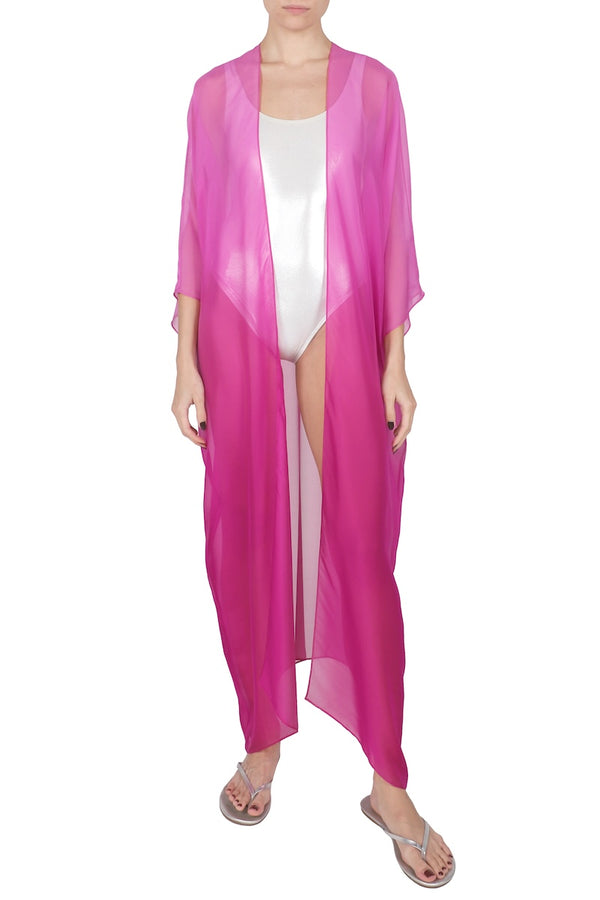 Marie France Van Damme Ombre Silk Chiffon Cover Up Rose Fuchsia Ombre