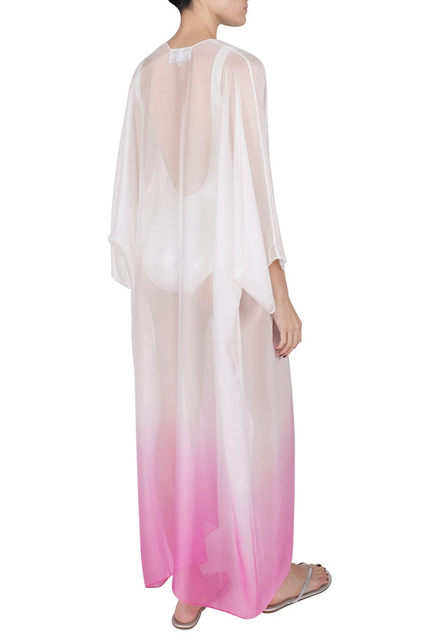 Marie France Van Damme Ombre Silk Chiffon Cover Up White Rose Ombre
