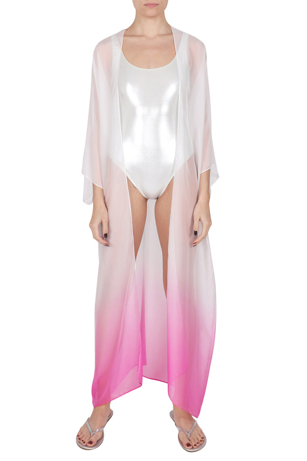 Marie France Van Damme Ombre Silk Chiffon Cover Up White Rose Ombre