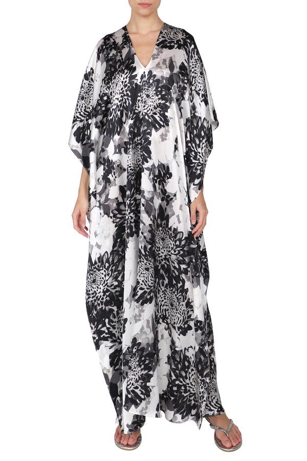 Marie France Van Damme Peony Silk Satin Boubou Caftan Peony