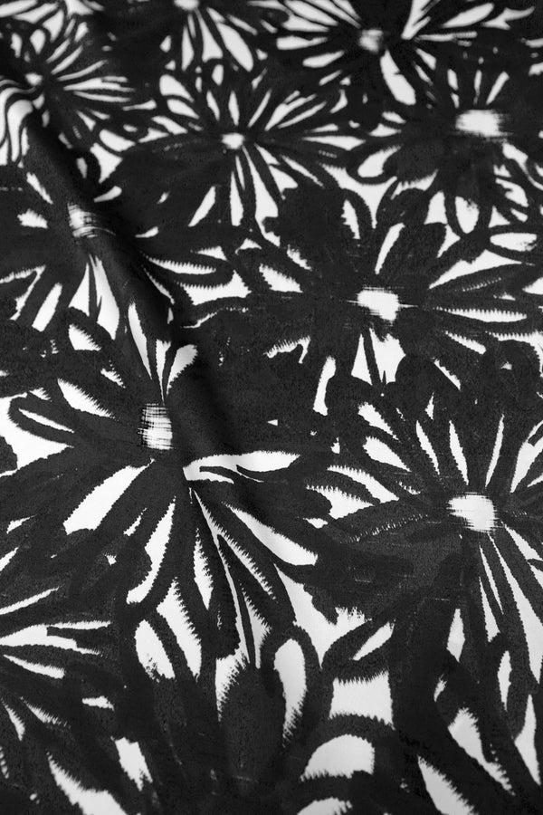 Marie France Van Damme Printed Satin Tassel Boubou Caftan Black Flower