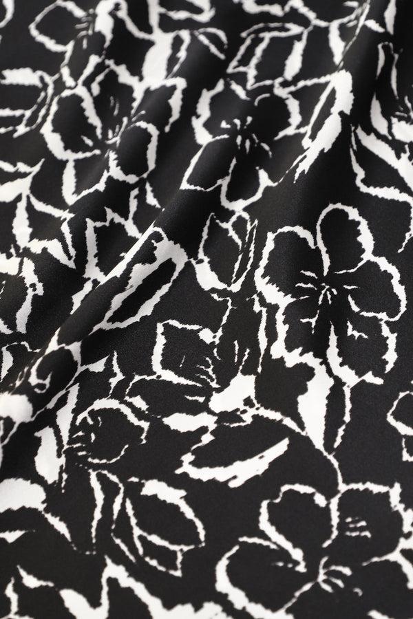 Marie France Van Damme Printed Satin Tassel Boubou Caftan Black White Flower