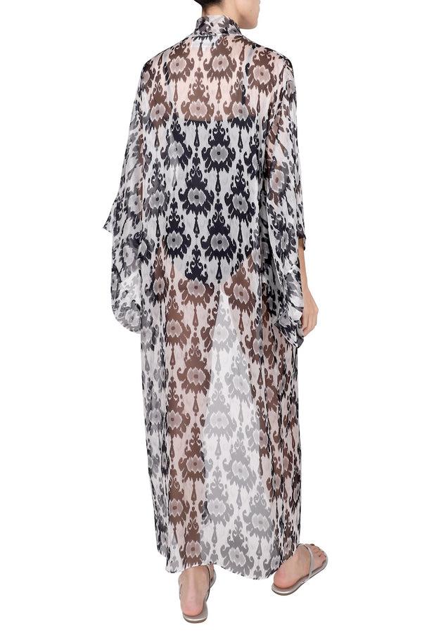 Marie France Van Damme Printed Silk Chiffon Kimono Zatic New Sliver