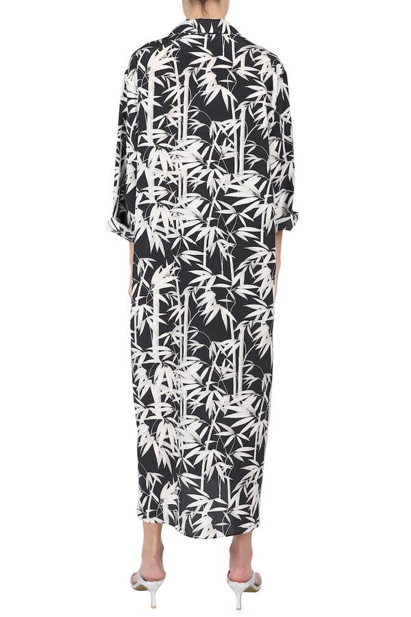 Marie France Van Damme Printed Silk Crepe De Chine Polo Dress Bamboo