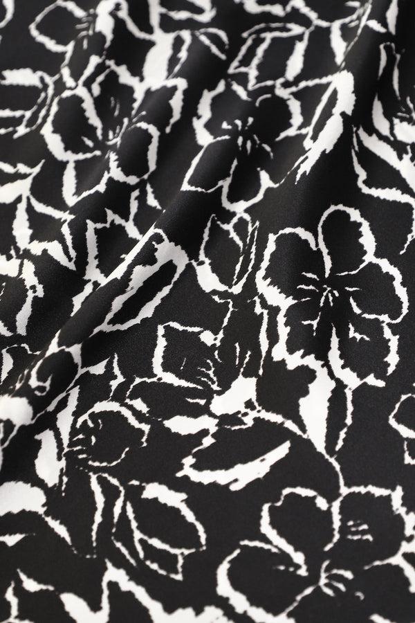 Marie France Van Damme Printed Silk Satin Polo Dress Black White Flower