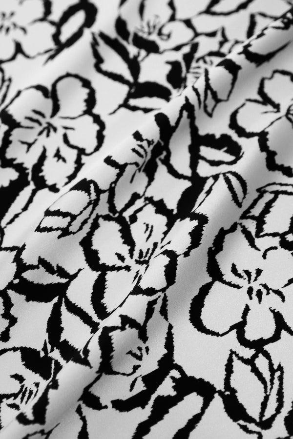Marie France Van Damme Printed Silk Satin Polo Dress White Black Flower