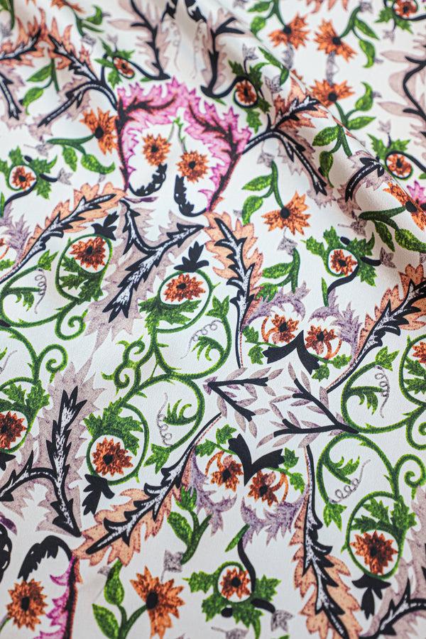 Marie France Van Damme Printed Silk Satin Sun Dress Fantasy Flower