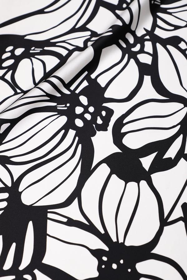 Marie France Van Damme Printed Silk Satin Sun Dress Hibiscus White Black