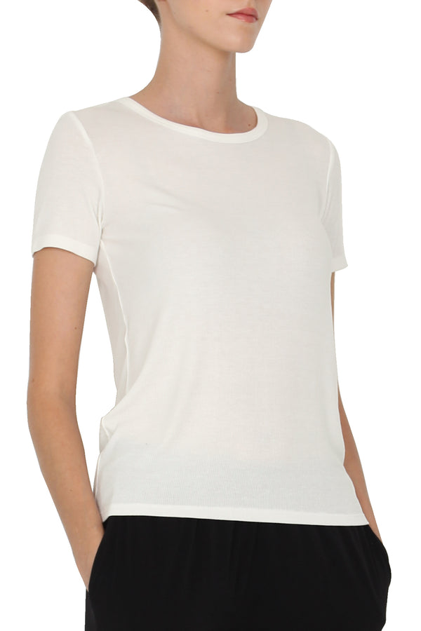Marie France Van Damme Ribbed Silk Blend Crew Neck T-Shirt Pure White