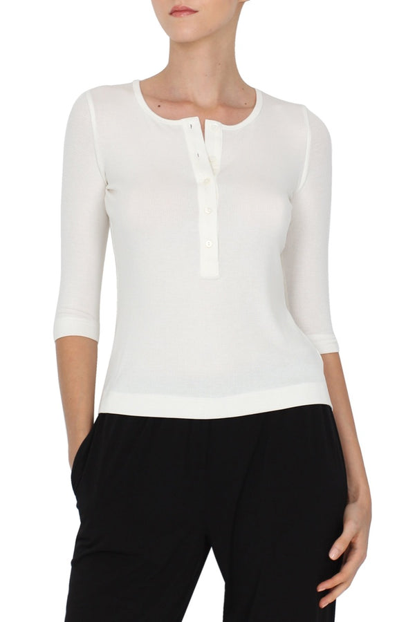 Marie France Van Damme Ribbed Silk Blend Tunisien T-Shirt Off White