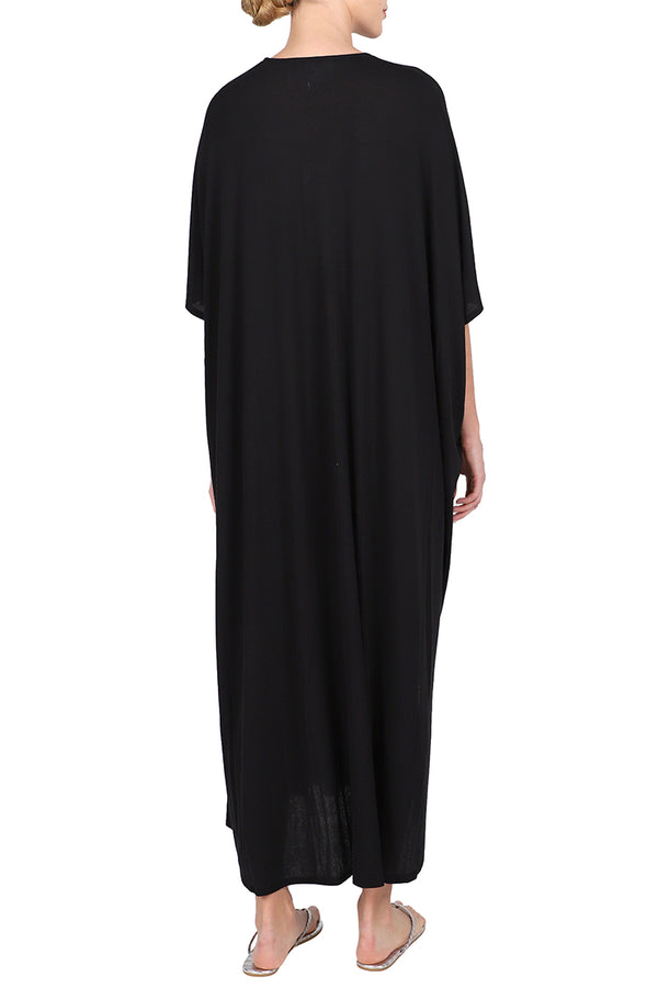 Marie France Van Damme Ribbed Silk Jersey Boubou Black