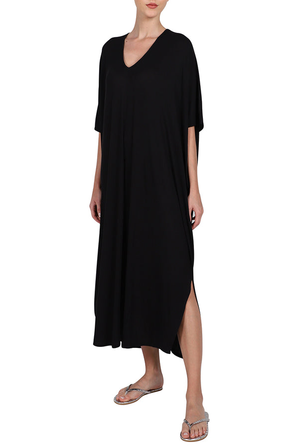 Marie France Van Damme Ribbed Silk Jersey Boubou Black