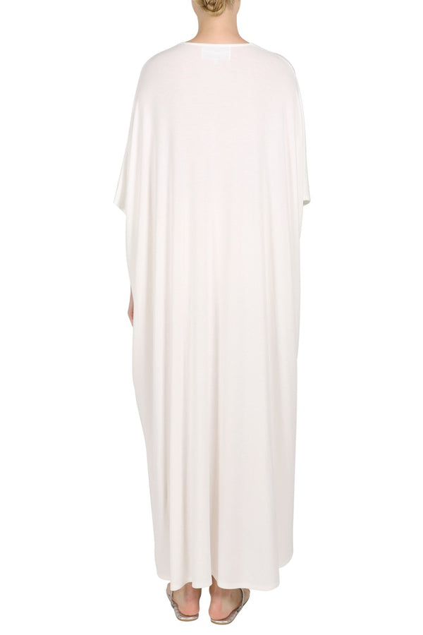 Marie France Van Damme Ribbed Silk Jersey Boubou Off White
