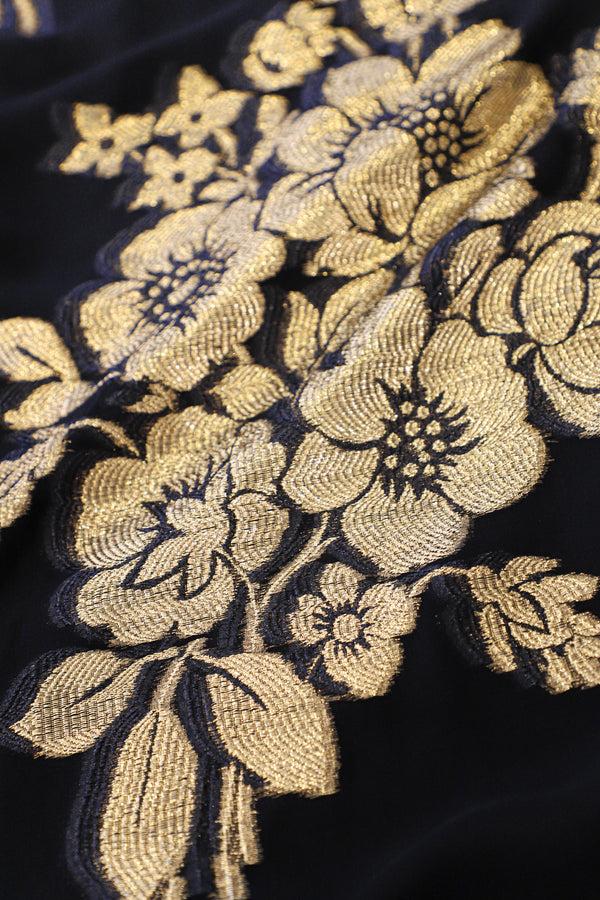 Marie France Van Damme Rose Bouquet Racer Back Sun Dress Black Gold Black