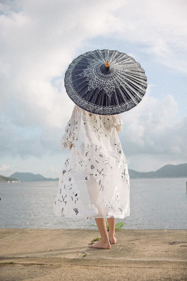 Marie France Van Damme Rose Velour Devore Cover Up White Black