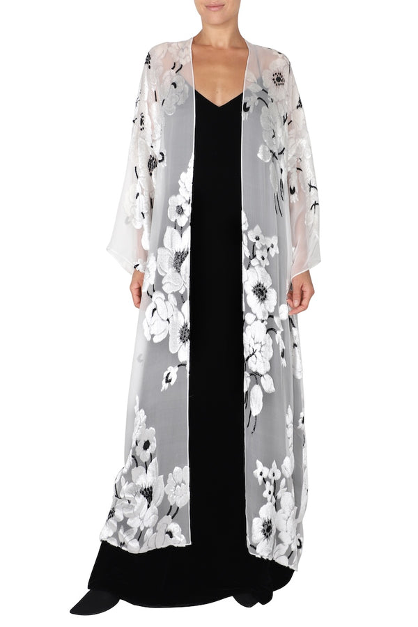 Marie France Van Damme Rose Velour Devore Cover Up White Black