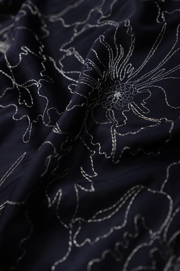 Marie France Van Damme Satin Crepe Embroidered Boubou Caftan Black Gold