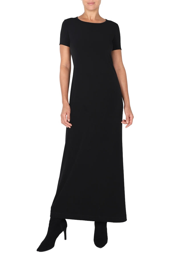 Marie France Van Damme Short Sleeve Jersey Crew Neck Dress Black