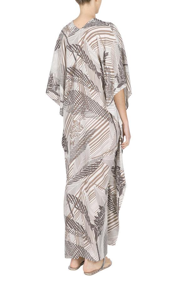 Marie France Van Damme Silk Bamboo Printed Boubou Caftan Bamboo Beige
