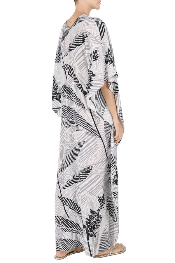 Marie France Van Damme Silk Bamboo Printed Boubou Caftan Bamboo Grey