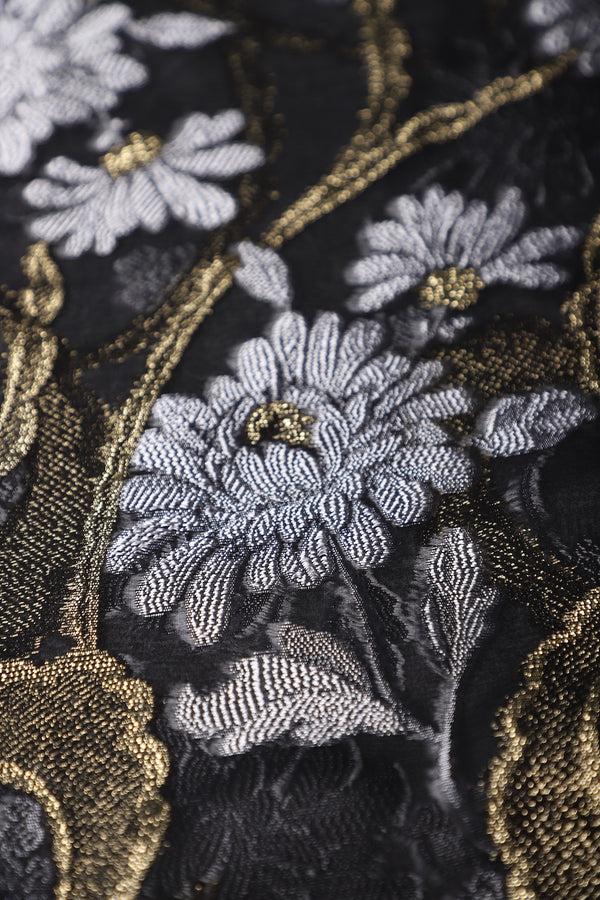 Marie France Van Damme Silk Chiffon Oversized Boubou Caftan Black Gold Silver