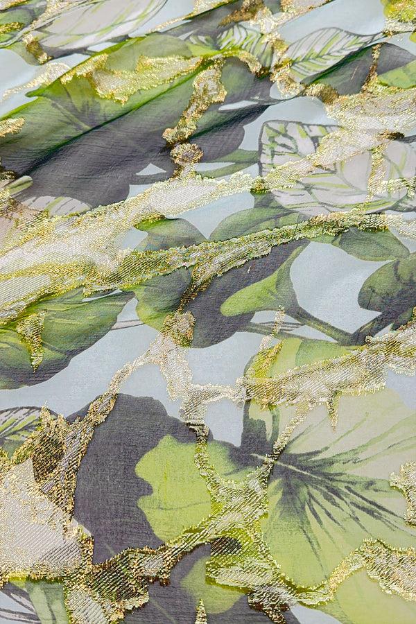 Marie France Van Damme Silk Chiffon Oversized Boubou Caftan Green Gold Flower