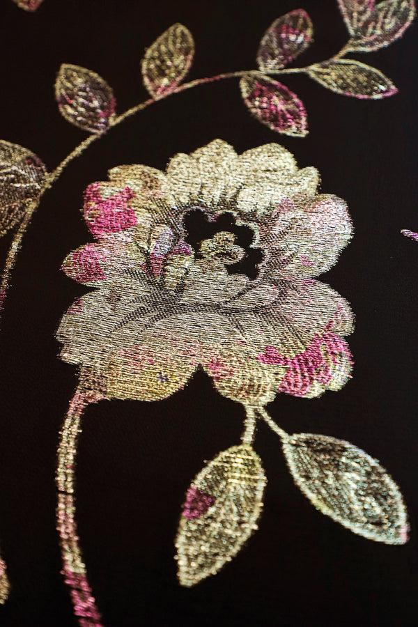 Marie France Van Damme Silk Chiffon Rose Oversized Boubou Caftan Black Gold Rose