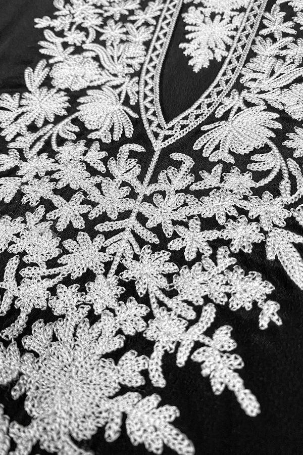 Marie France Van Damme Silk Crepe De Chine Embroidered Boubou Caftan Black White