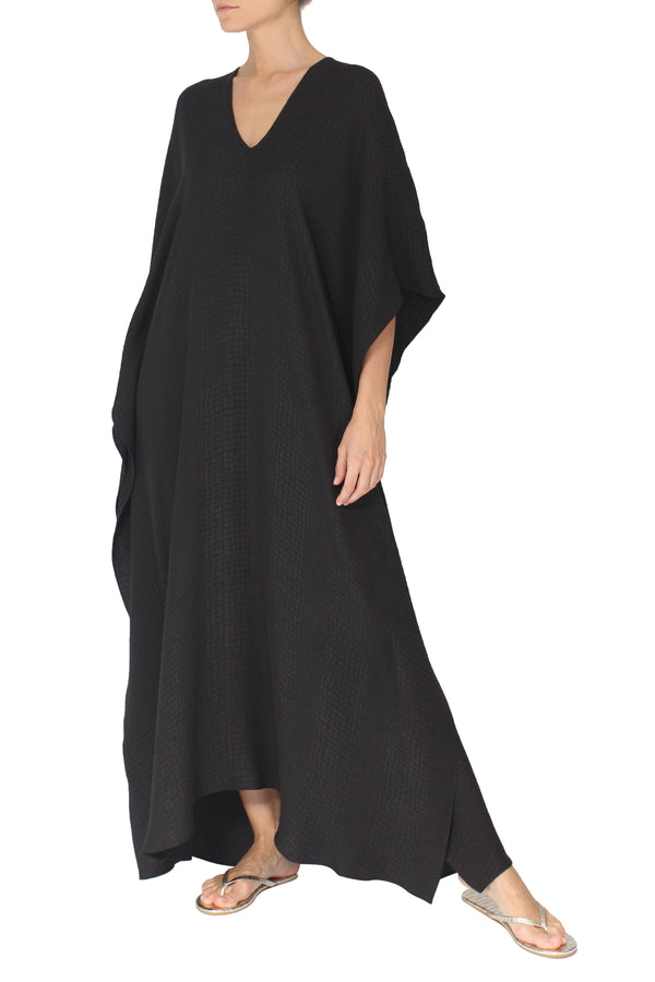 Marie France Van Damme Silk Croco Jacquard Boubou Caftan Black