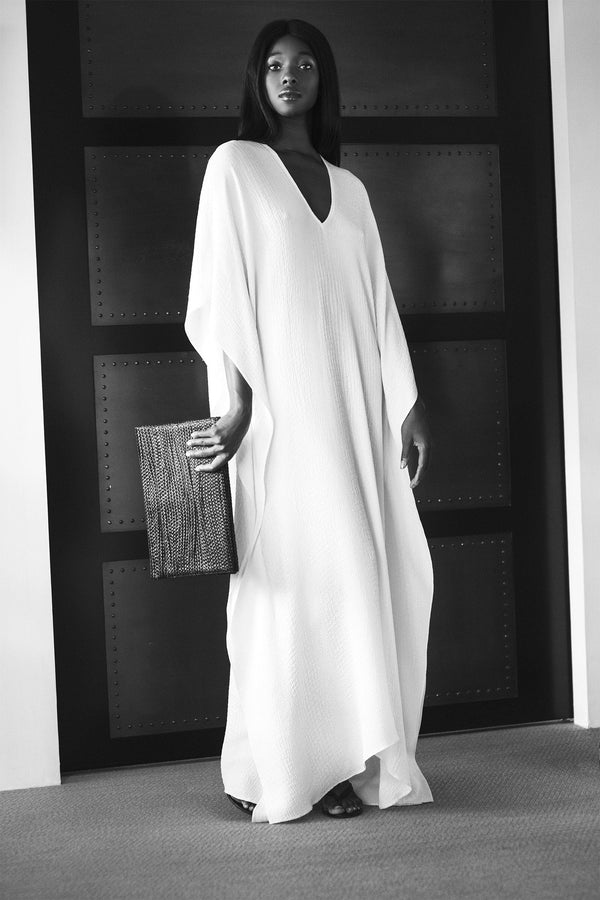 Marie France Van Damme Silk Croco Jacquard Boubou Caftan White Croco