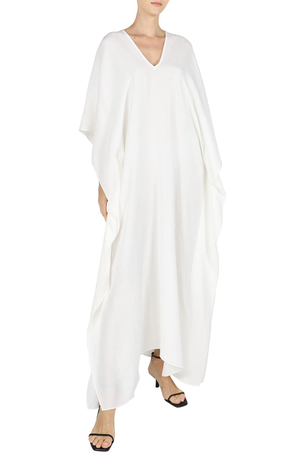 Marie France Van Damme Silk Croco Jacquard Boubou Caftan White Croco