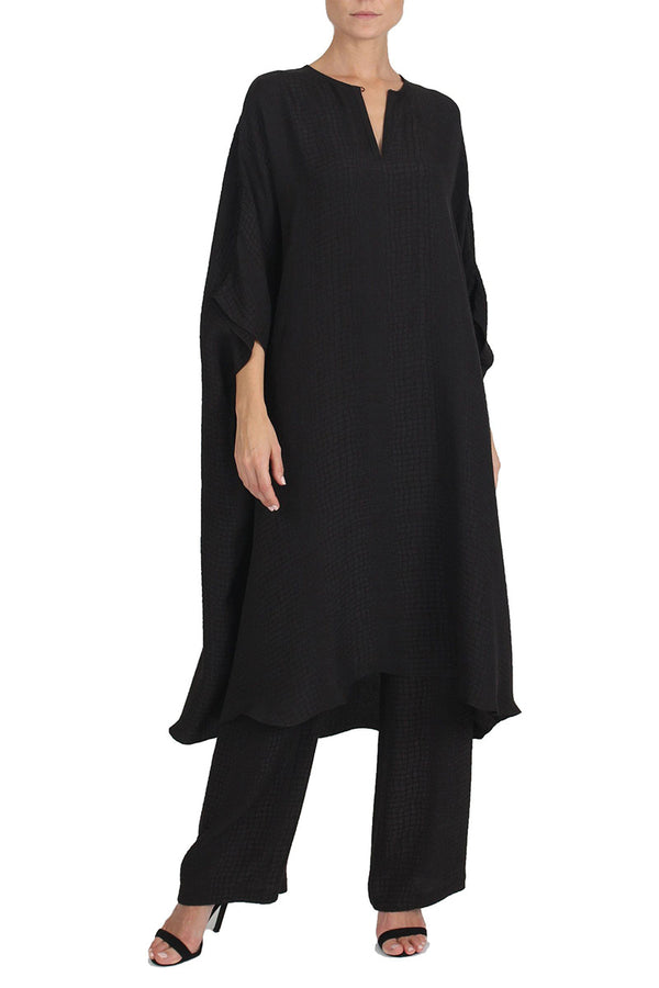 Marie France Van Damme Silk Croco Jacquard Midi Boubou Caftan Black