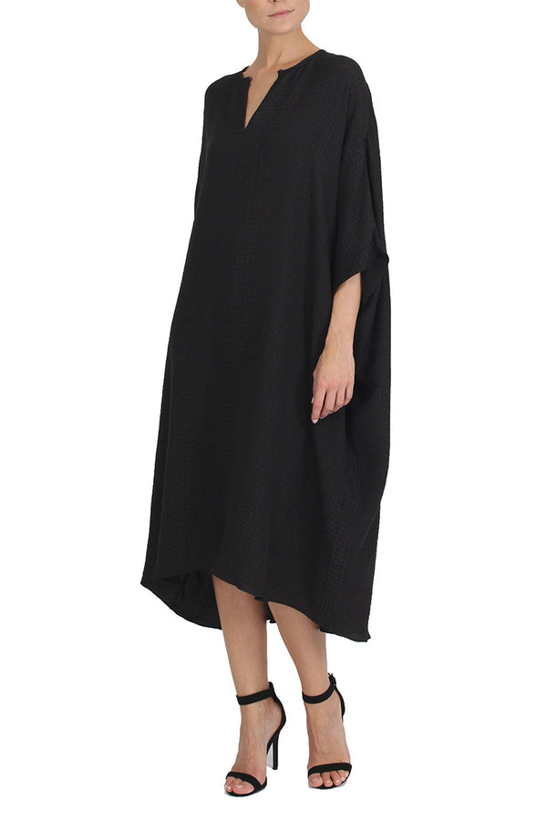 Marie France Van Damme Silk Croco Jacquard Midi Boubou Caftan Black