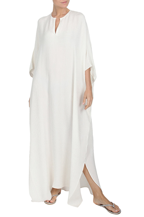 Marie France Van Damme Silk Croco Jacquard Oversized Boubou Caftan White
