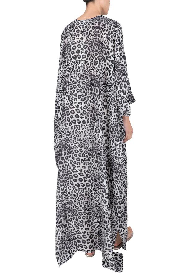 Marie France Van Damme Silk Oversized Boubou Caftan Leo Black