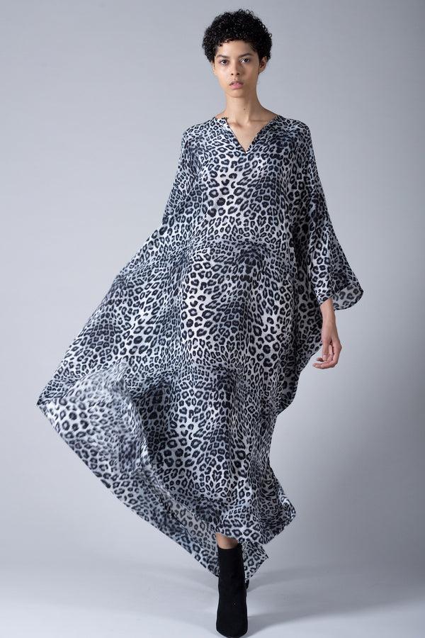 Marie France Van Damme Silk Oversized Boubou Caftan Leo Black