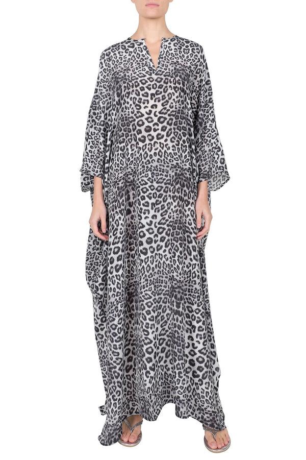 Marie France Van Damme Silk Oversized Boubou Caftan Leo Black