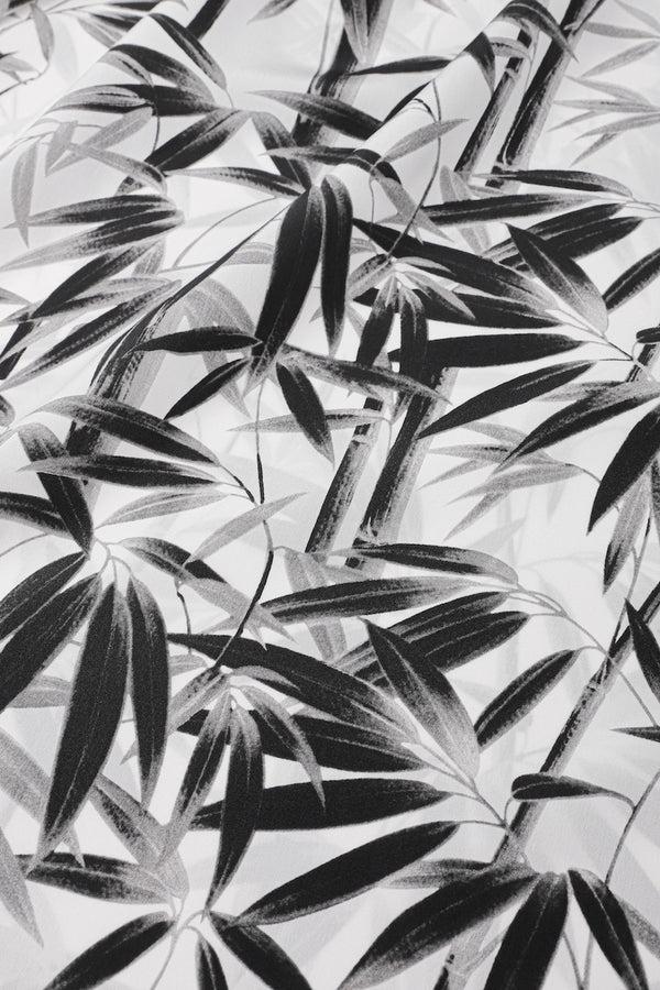 Marie France Van Damme Silk Printed Bamboo Boubou Caftan White Black Bamboo