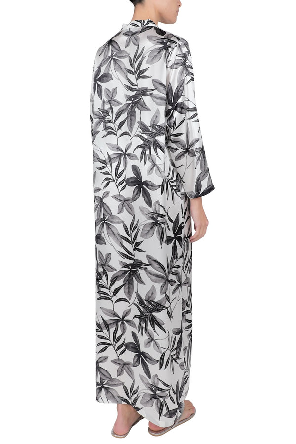 Marie France Van Damme Silk Satin Mao Collar Dress Pikake Flower