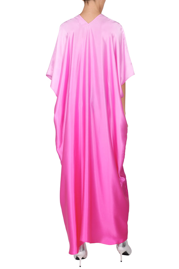 Marie France Van Damme Silk Satin Ombre Boubou Caftan Fuchsia Ombre
